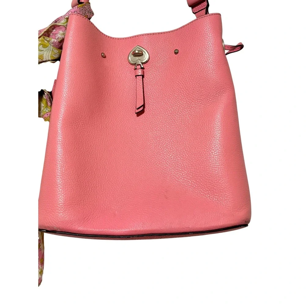 Kate‎ Spade Marti Small Bucket Bag Pink Pebbled Leather Scarf Accent - S4